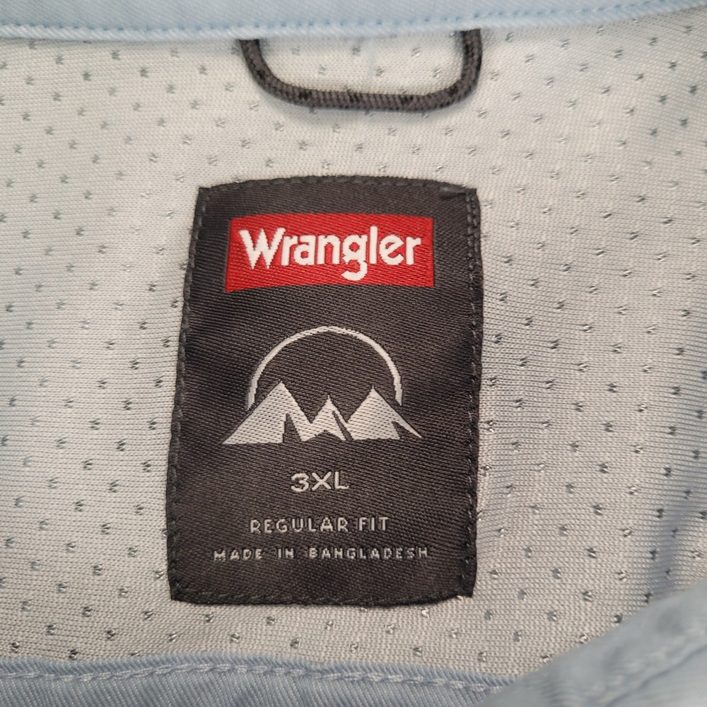 Wrangler Men 3XL Light Blue Short Sleeve Button Up Outdoor Performance Shirt - Picture 3 of 6